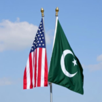 A symbolic representation of US-Pakistan relations, featuring the American and Pakistani flags standing side by side, signifying diplomacy and future cooperation.