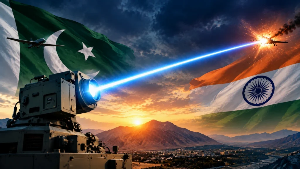Direct energy weapons targeting a drone over South Asia.